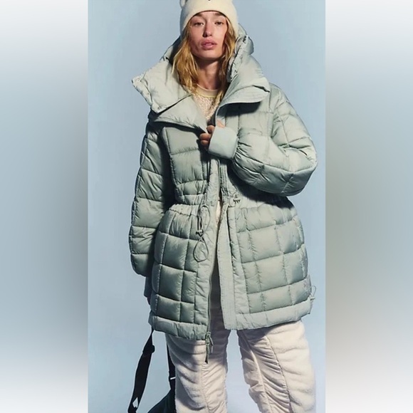 Free People Movement Like A Dream Long Reversible Puffer Jacket Sage Aqua